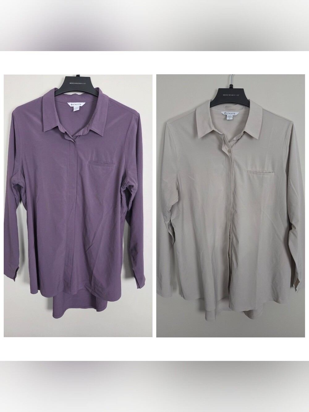 Athleta Urbanite Top 2.0 Bundle Long Sleeve Button Large Breathable Beige Purple